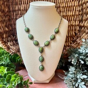 925 Sterling Silver Green Kingman Turquoise Lariat Necklace w/ Matrix